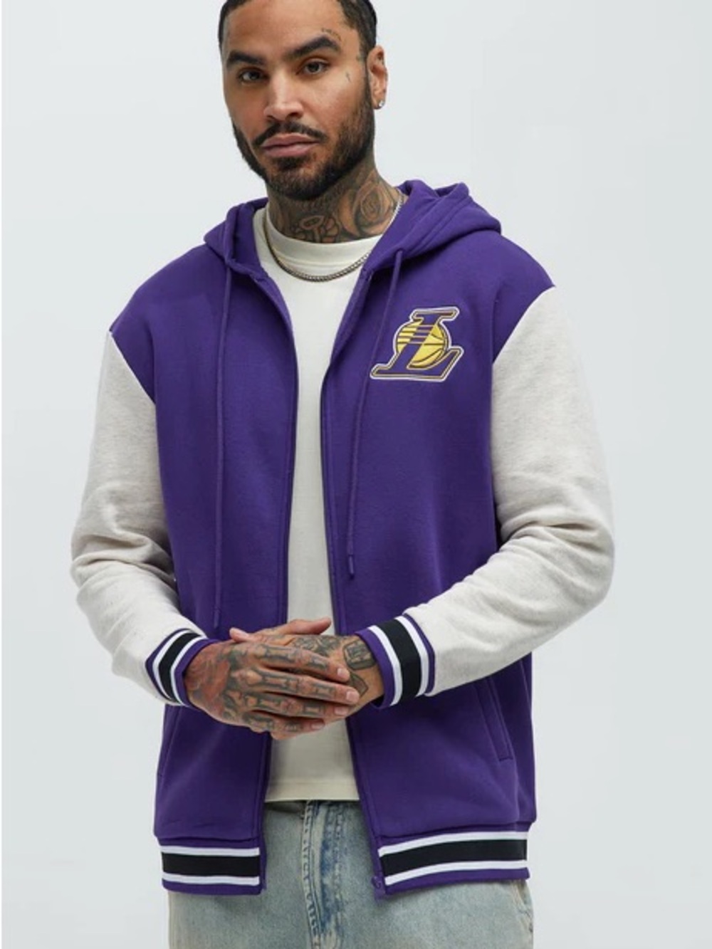 Fashion Nova Los Angeles Lakers Purple & Cream Full-Zip Hoodie